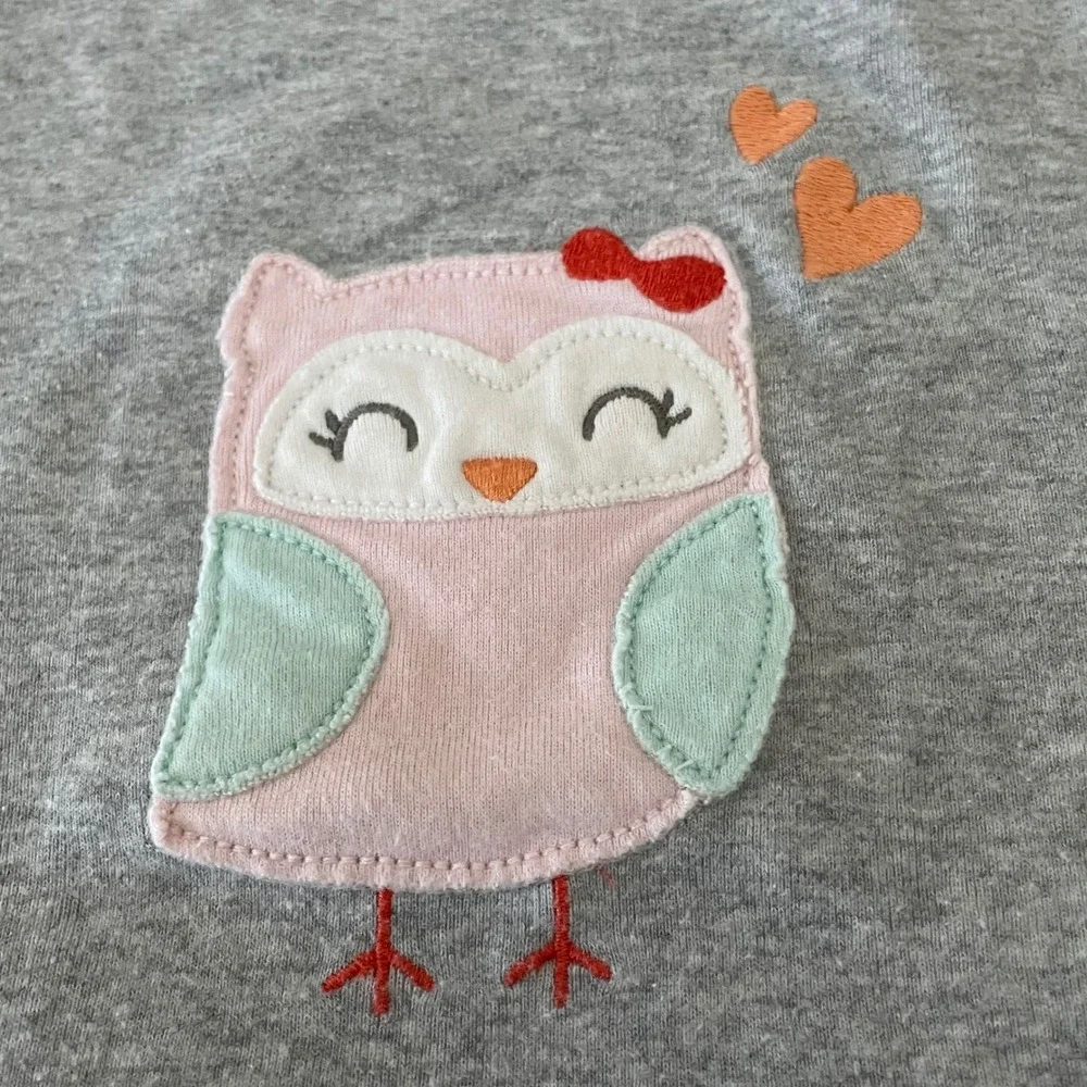 Carters Girls Gray Owl Heart Applique Short Sleeve T‎ Shirt Size 5